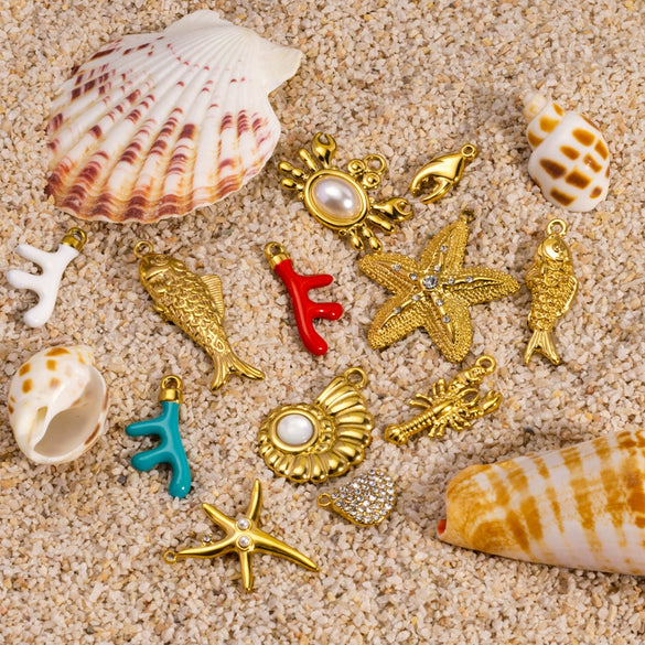 Animal Style Stainless Steel Ocean Element Pendant Necklace And Bracelet Accessories With Electroplating Process