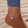 Anklet Alloy Geometric Heart Shaped Love Multi Layer Tassel Chain Lock Pendant Unisex