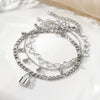 Anklet Alloy Geometric Heart Shaped Love Multi Layer Tassel Chain Lock Pendant Unisex