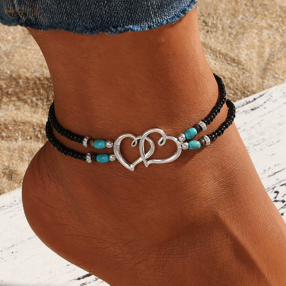 Anklet Alloy Geometric Style For Women With Rice Beads And Pine Stone Inlay