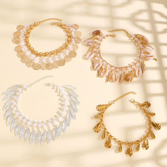 Anklet Alloy Shell Leaves Artificial Gemstones Semiprecious Stones Retro Bohemian Style For Women