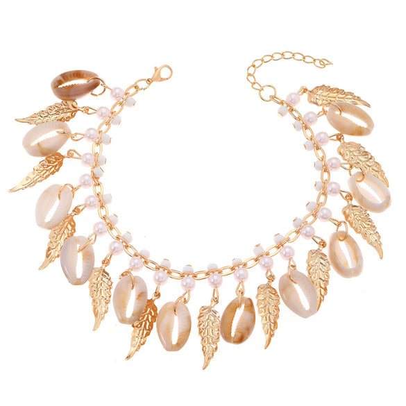 Anklet Alloy Shell Leaves Artificial Gemstones Semiprecious Stones Retro Bohemian Style For Women