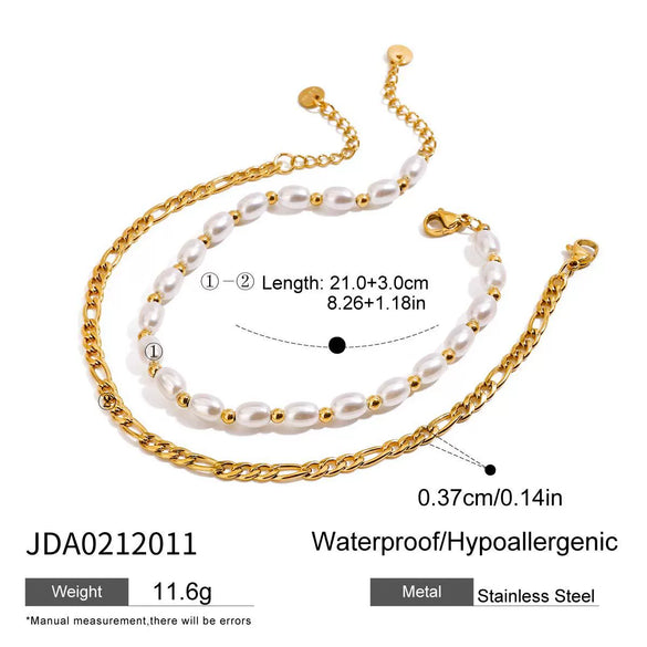 Anklet Glass Pearl Titanium Steel 18K Gold Geometric Style Double Layer