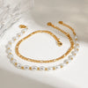 Anklet Glass Pearl Titanium Steel 18K Gold Geometric Style Double Layer
