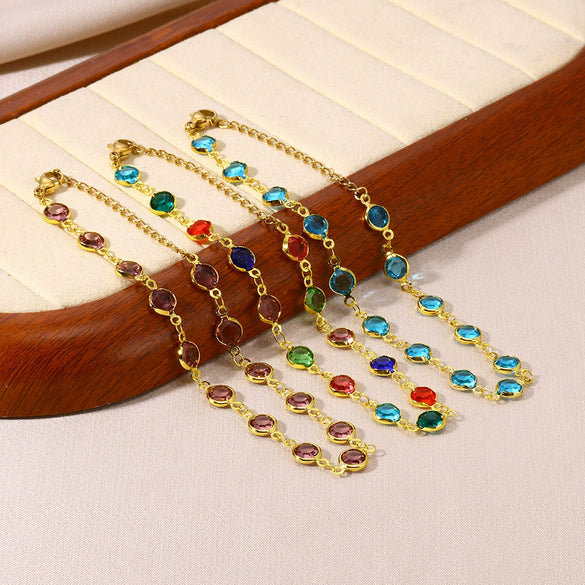 Anklet Jewelry Accessories Stainless Steel Glass Glazed Alloy Inlaid With Artificial Gemstones And Semiprecious Stones Geometric Style For Women