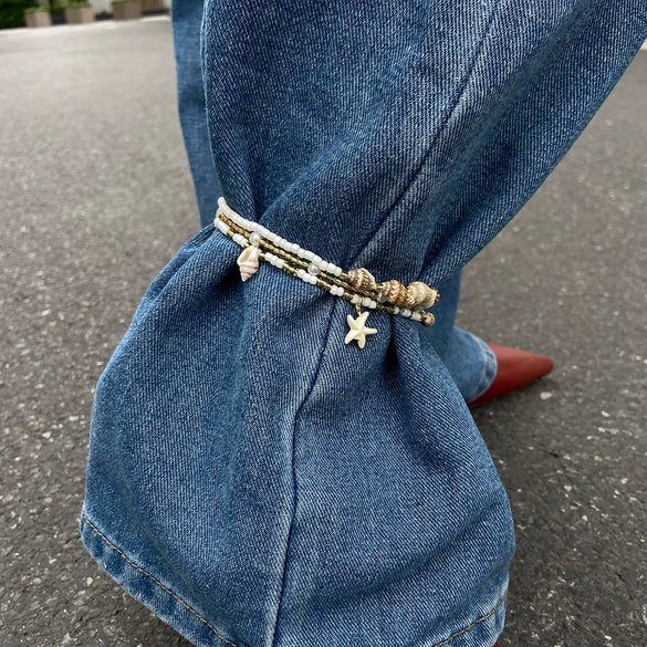 Anklet Natural Shell Starfish Imitation Pearls Animal Zodiac Elastic Rice Beads Casual Style Women's
