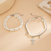 Anklet Plastic Resin Geometric Cross Pendant Tassel Imitation Pearl Beaded
