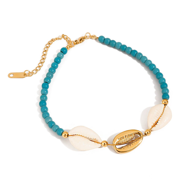 Anklet Synthetic Blue Turquoise Stone Titanium Steel 18K Gold Geometric Style Women's