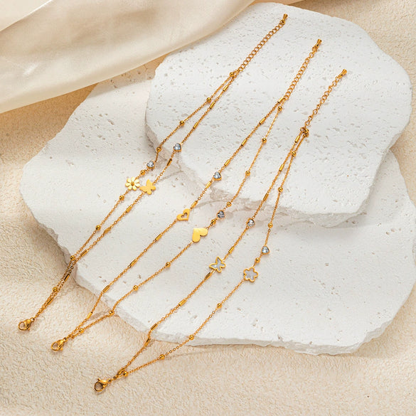 Anklet Titanium Steel Heart Butterfly Flower Electroplated Jewelry Fashion