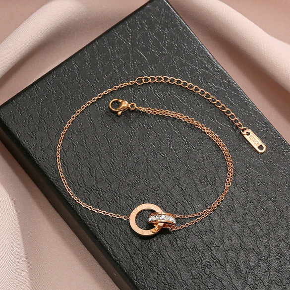 Anklet Titanium Steel Roman Doublering With Letters Numbers Text For Women
