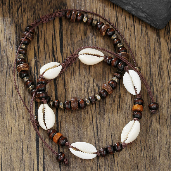 Anklet Wooden Beads Coconut Shell Shell Geometric Style Braided Adjustable For Men