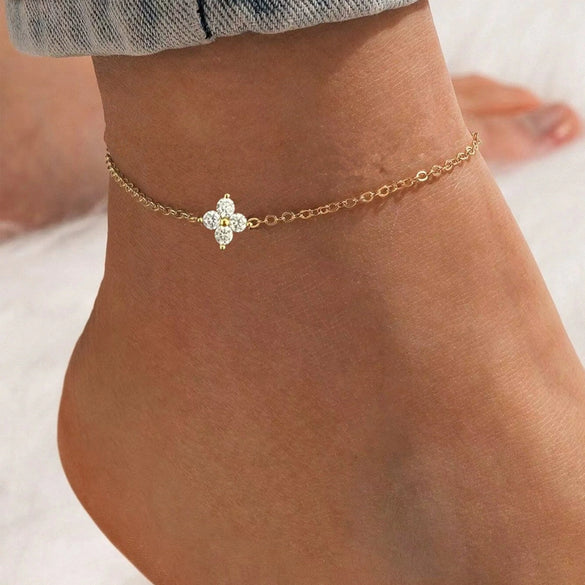 Anklet Zircon Four Leaf Clover Flower Light Luxury