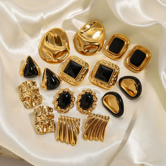 Antique Exaggerated Stainless Steel Earrings With Geometric Style And Electroplating Treatment For Women