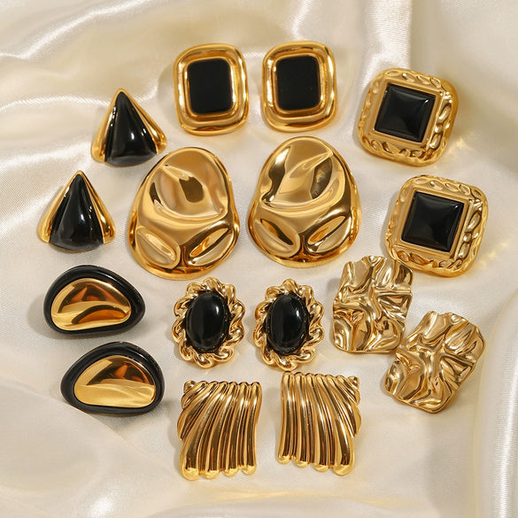 Antique Exaggerated Stainless Steel Earrings With Geometric Style And Electroplating Treatment For Women