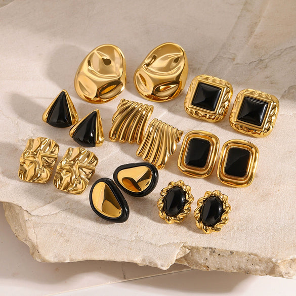 Antique Exaggerated Stainless Steel Earrings With Geometric Style And Electroplating Treatment For Women