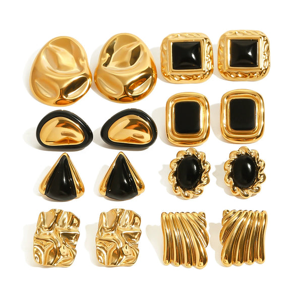 Antique Exaggerated Stainless Steel Earrings With Geometric Style And Electroplating Treatment For Women