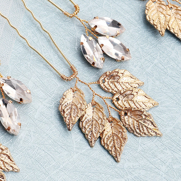 Antique Leaf Alloy Hairpin With Rhinestone Accents Elegant Bridal Headpiece For Women