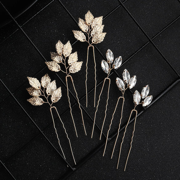 Antique Leaf Alloy Hairpin With Rhinestone Accents Elegant Bridal Headpiece For Women
