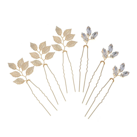 Antique Leaf Alloy Hairpin With Rhinestone Accents Elegant Bridal Headpiece For Women