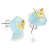 Antique S925 Sterling Silver 18K Gold Plated Natural Aquamarine Butterfly Ring And Stud Earrings With Electroplating For Women