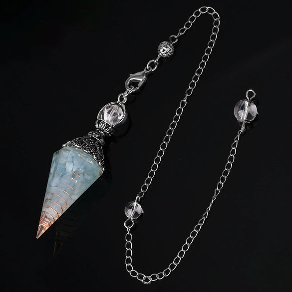 Antique Silver Tone Natural Crystal Tapered Pendant Necklace With Colorful Stone Resin Design Personality Jewelry