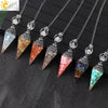 Antique Silver Tone Natural Crystal Tapered Pendant Necklace With Colorful Stone Resin Design Personality Jewelry