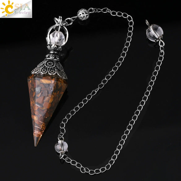 Antique Silver Tone Natural Crystal Tapered Pendant Necklace With Colorful Stone Resin Design Personality Jewelry