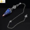 Antique Silver Tone Natural Crystal Tapered Pendant Necklace With Colorful Stone Resin Design Personality Jewelry