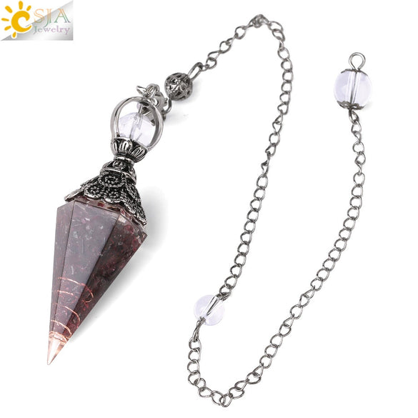 Antique Silver Tone Natural Crystal Tapered Pendant Necklace With Colorful Stone Resin Design Personality Jewelry