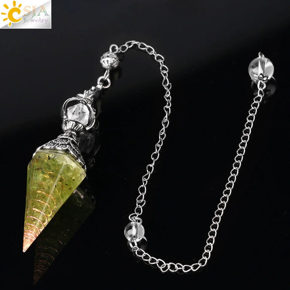 Antique Silver Tone Natural Crystal Tapered Pendant Necklace With Colorful Stone Resin Design Personality Jewelry