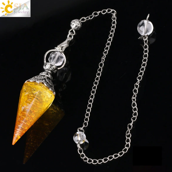 Antique Silver Tone Natural Crystal Tapered Pendant Necklace With Colorful Stone Resin Design Personality Jewelry