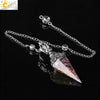 Antique Silver Tone Natural Crystal Tapered Pendant Necklace With Colorful Stone Resin Design Personality Jewelry