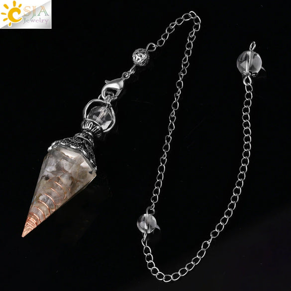 Antique Silver Tone Natural Crystal Tapered Pendant Necklace With Colorful Stone Resin Design Personality Jewelry