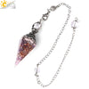 Antique Silver Tone Natural Crystal Tapered Pendant Necklace With Colorful Stone Resin Design Personality Jewelry
