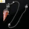 Antique Silver Tone Natural Crystal Tapered Pendant Necklace With Colorful Stone Resin Design Personality Jewelry