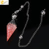 Antique Silver Tone Natural Crystal Tapered Pendant Necklace With Colorful Stone Resin Design Personality Jewelry