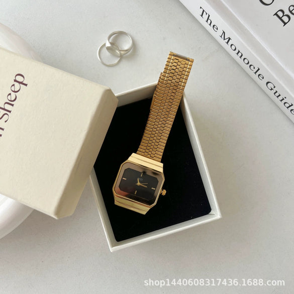 Antique Style Metal Square Women's Secondhand Small Fragrant Steel Band Watch