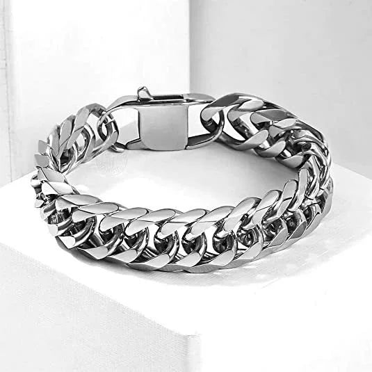 Antique Style Titanium Steel And Stainless Steel Cuban Chain Bracelet Or Necklace With Geometric Buckle Electroplated Unisex Jewelry