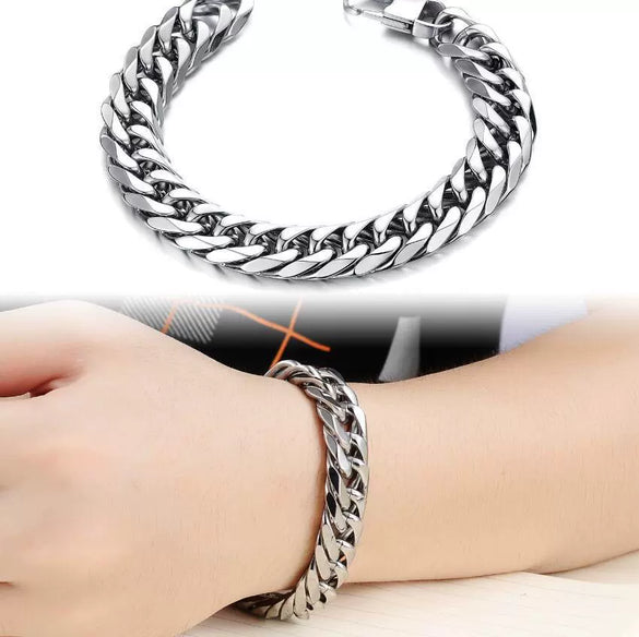 Antique Style Titanium Steel And Stainless Steel Cuban Chain Bracelet Or Necklace With Geometric Buckle Electroplated Unisex Jewelry