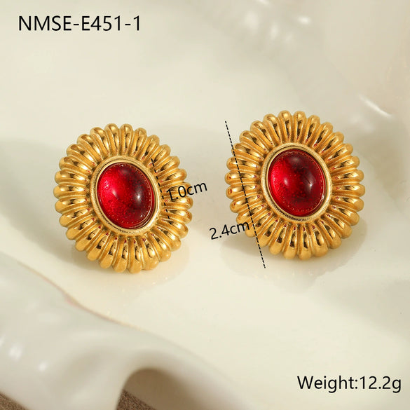 Antique Vintage Tiger Eye Stone Agate Women's Geometric Stainless Steel 18K Electroplating Earrings