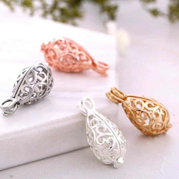 Aromatherapy Ball Necklace Drop Shaped Volcanic Stone Copper Heart Pattern Retro Style Box Chain Electroplated