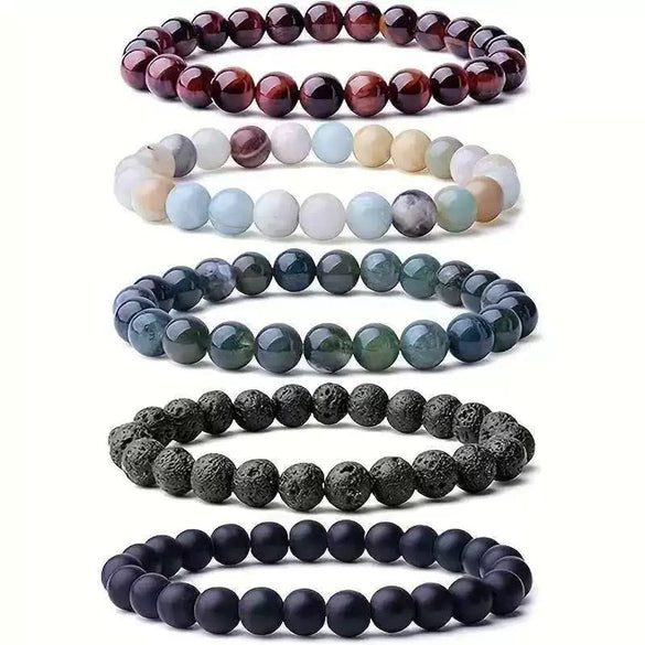 Aromatherapy Bracelet Set Volcanic Stone Agate Geometric Handmade Unisex