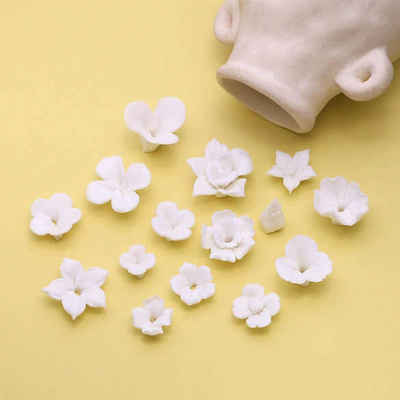 Artificial Ceramic Flower Perforated Beaded Handmade Earrings Hairpin Phone Case Accessories
