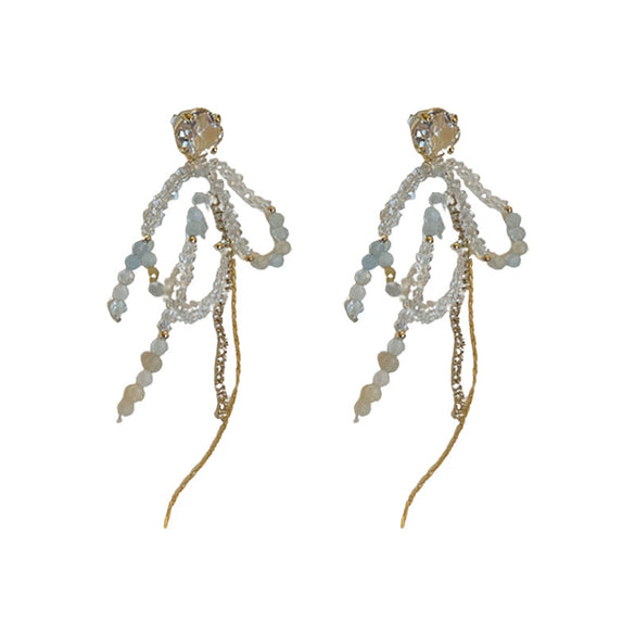 Artificial Crystal Bow Tassel Earrings For Women Pure Handmade