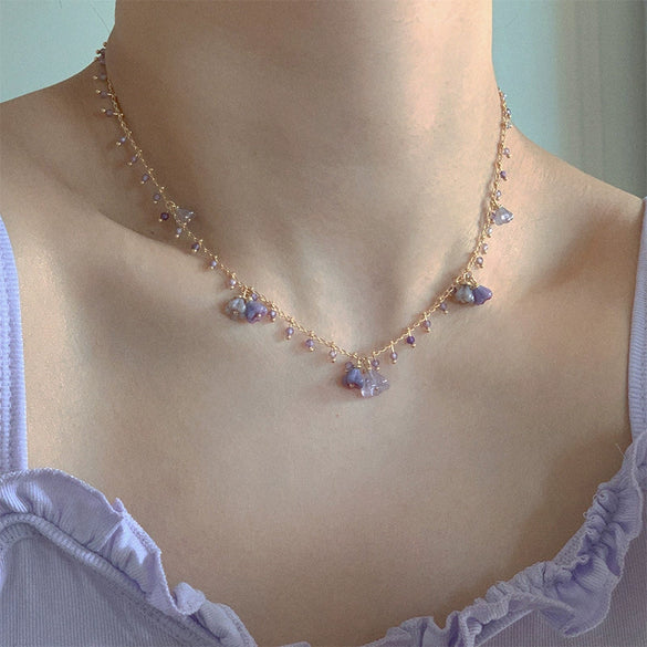 Artificial Crystal Flower Necklace For Women Acrylic Pendant Metal Chain