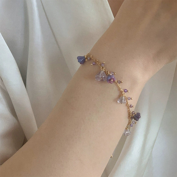 Artificial Crystal Flower Necklace For Women Acrylic Pendant Metal Chain