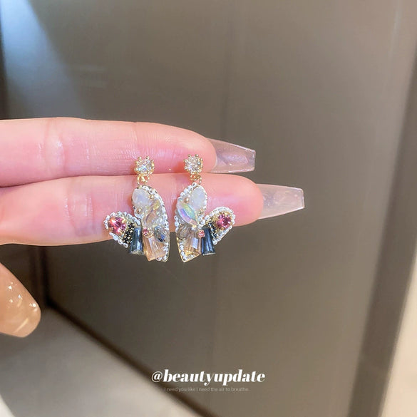 Artificial Crystal Heart Earrings Made Of Alloy With Light Luxury Style