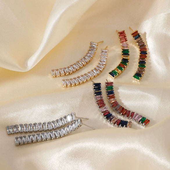 Artificial Crystal Tassel Earrings Copper Glass Highend Geometric Style For Women