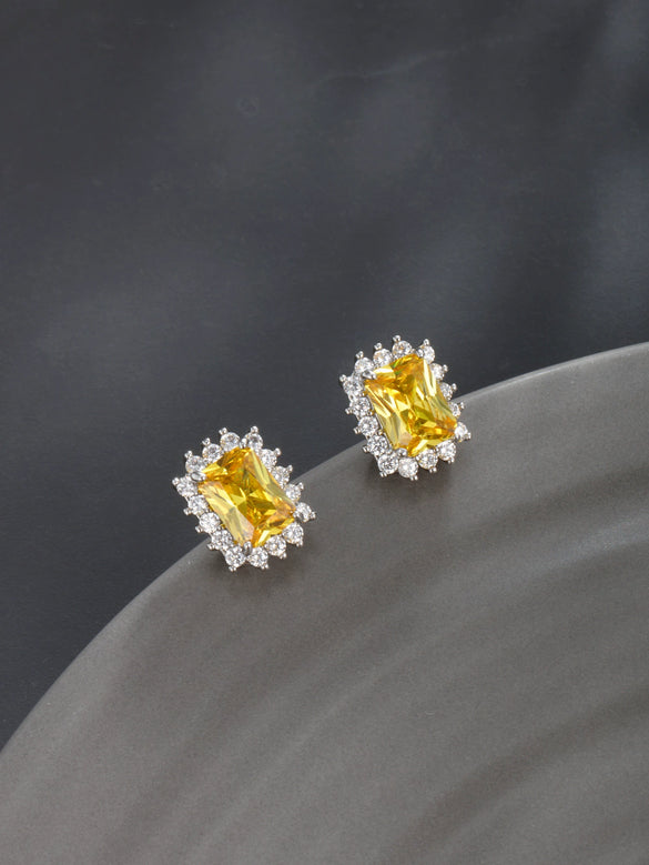 Artificial Gemstone Emerald Square Earrings Copper Alloy Geometric Electroplating Jewelry For Women