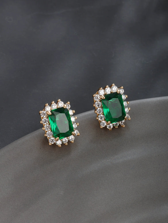 Artificial Gemstone Emerald Square Earrings Copper Alloy Geometric Electroplating Jewelry For Women